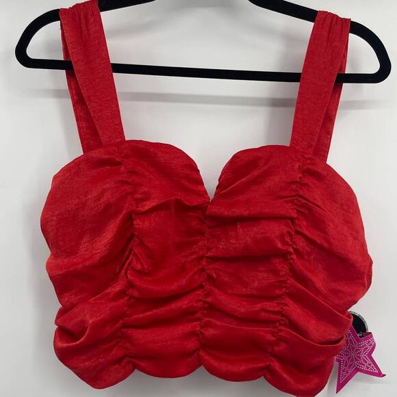Rabbit Rose Womens Ruched Smocked Red Cropped Tank Top Bustier NEW Large - Picture 1 of 9